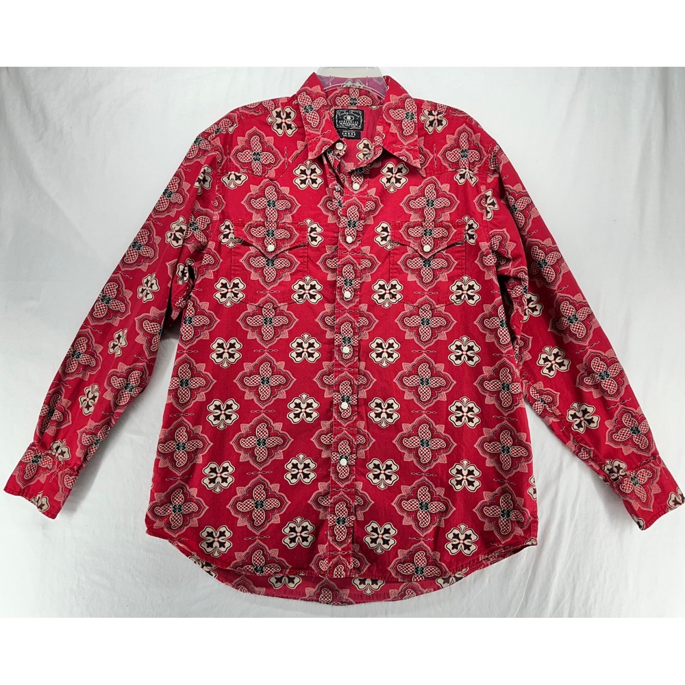 Lucky Brand Mens Red Paisley Clover Pearl Snap Western Shirt Large Cotton